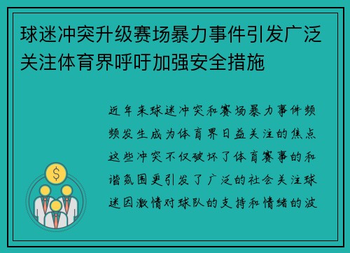 球迷冲突升级赛场暴力事件引发广泛关注体育界呼吁加强安全措施
